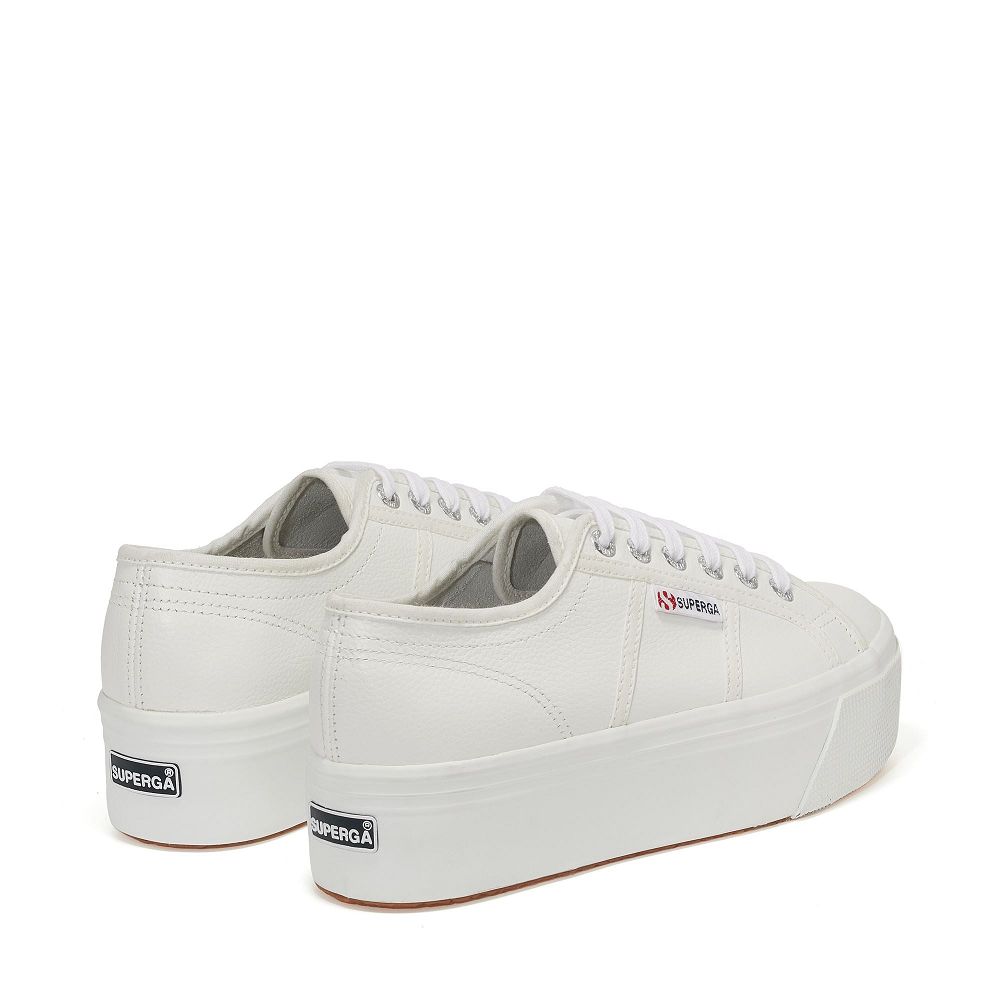 Superga 2790 Tumbled Leather White Platform Sneakers - Women's Sneakers USA | US2621945